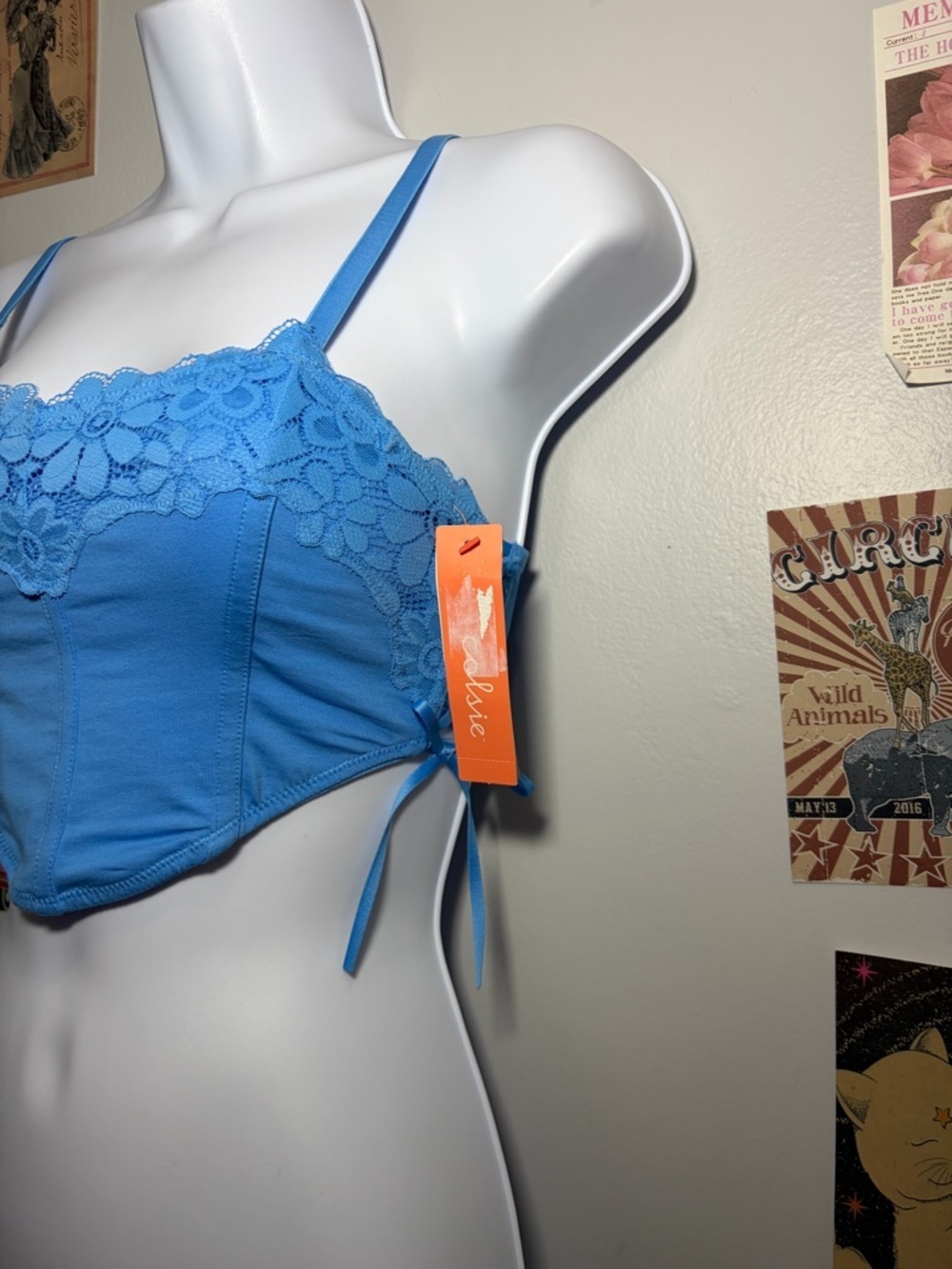 Colsie Sky Blue Lace-Trim Cropped Bralette - Picture 4 of 5